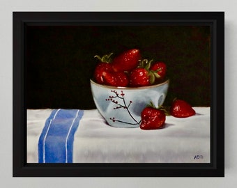 Strawberry painting still life artwork on canvas wall art home decor