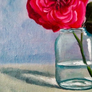Dark pink garden rose oil painting on canvas image 7