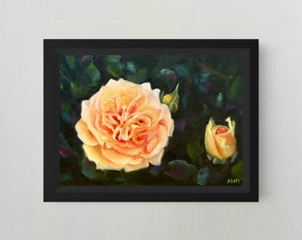 Rose artwork floral still life painting on canvas garden wall art home decor