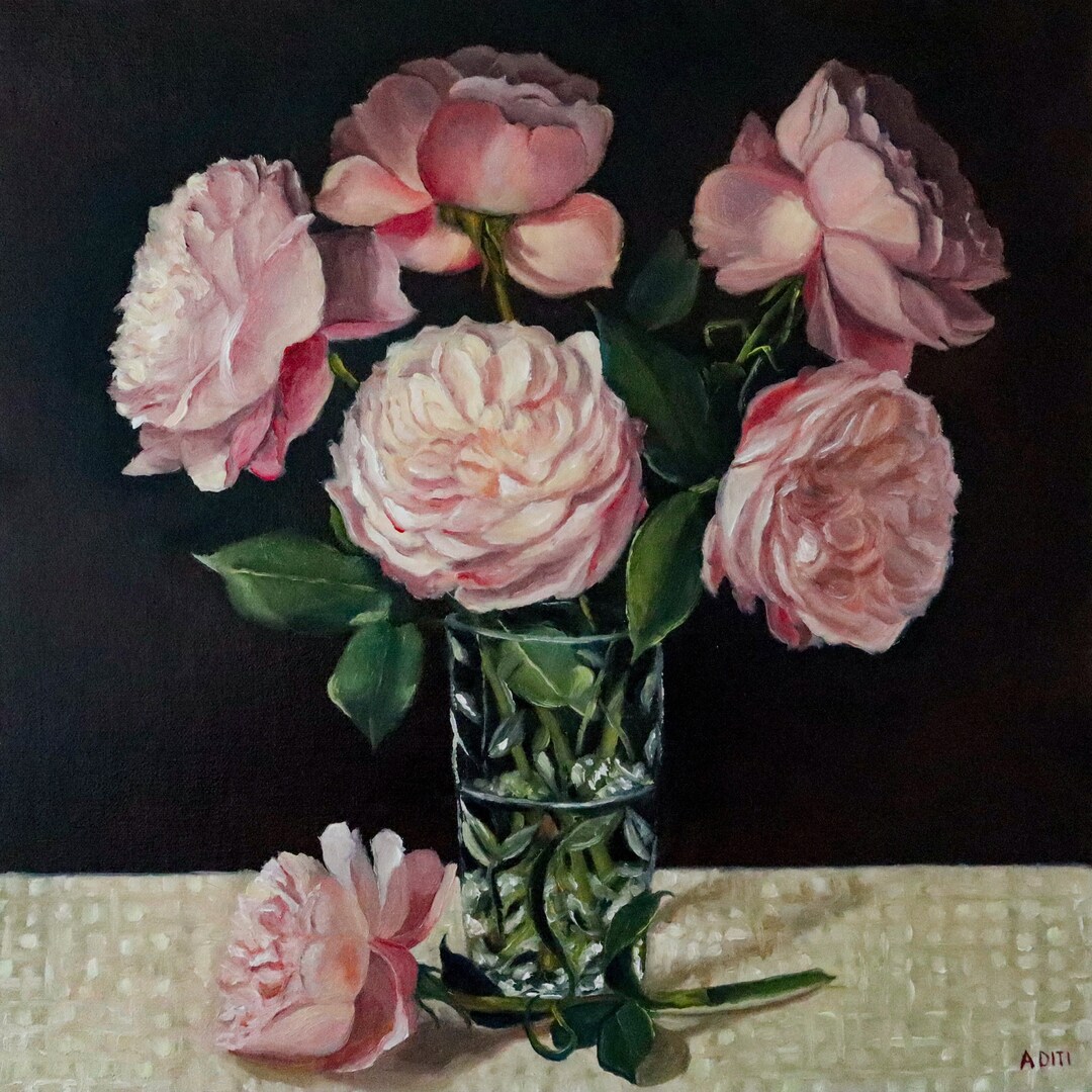 Garden Roses Oil Painting on Canvas - Etsy