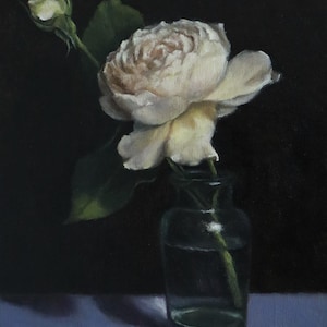Rose painting on linen panel, contemporary art, original artwork