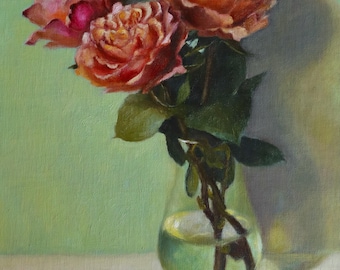 Rose painting on linen panel, contemporary art, original artwork