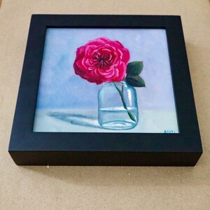 Dark pink garden rose oil painting on canvas image 4