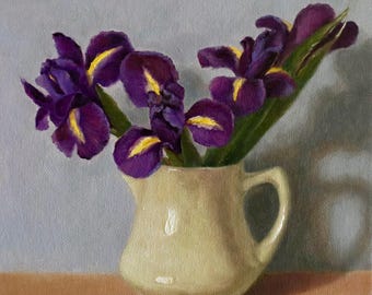 Iris painting on linen panel, contemporary art, original artwork