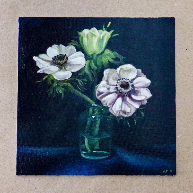 White anemone flowers oil painting on canvas image 4