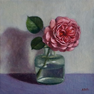 Rose painting on linen panel, contemporary art, original artwork
