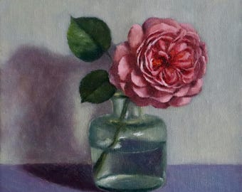 Rose painting on linen panel, contemporary art, original artwork