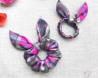 Plaid Bow Scrunchie, Bunny Ear, Pretty Hair Accessories, Designed By Daria L Fashion