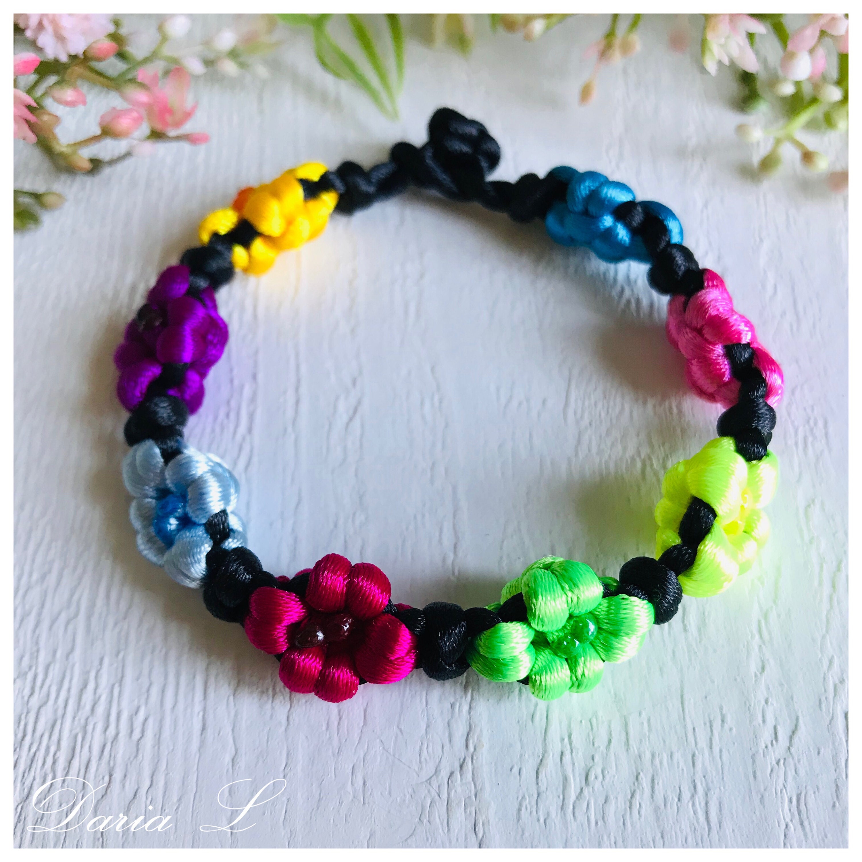 Handmade Nylon Flower Bracelet Floral Wristband Unique Knot Etsy