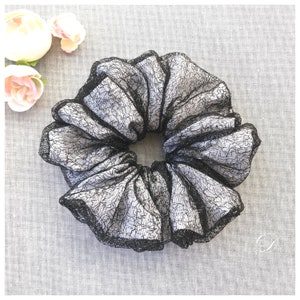 Double Layer Scrunchies, Fashion Fabric Scrunchies, Oversized Hair Ties, Ponytail Holders, Bun Holders, Black, Gift For Women, Gift For Girl