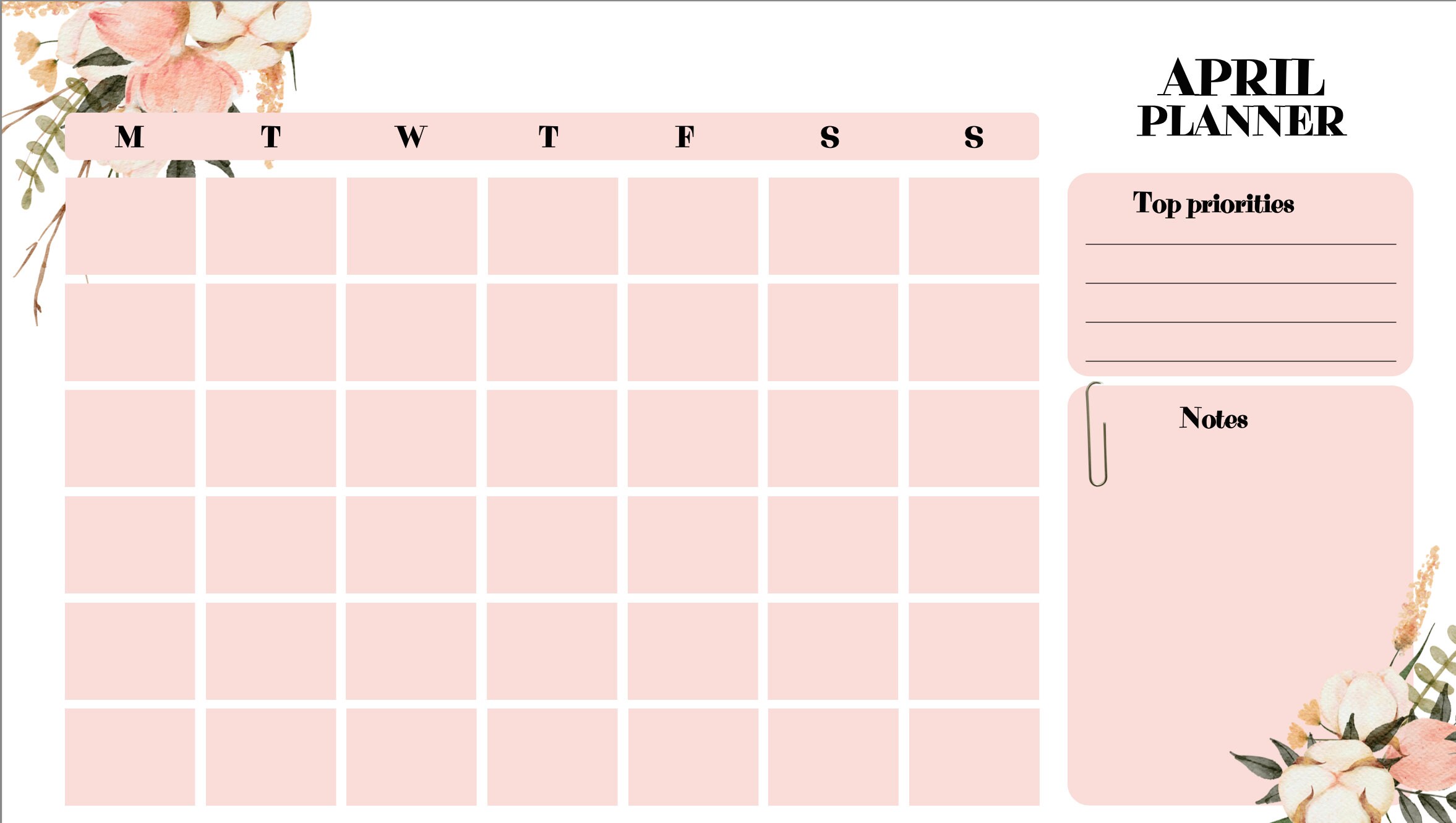 Printable Calendar flower Theme - Etsy