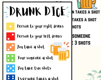 Drunk Dice & Drunk Rules Bundle Printable Party Games Virtual Drinking Game Adult Party Games Drunk Card Games Digital Games for Adults