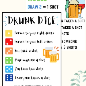 Drunk Dice & Drunk Rules Bundle Printable Party Games Virtual Drinking Game Adult Party Games Drunk Card Games Digital Games for Adults