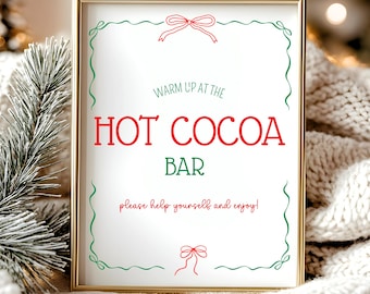 Hot Cocoa Bar Sign Template, Christmas Party Hot Chocolate Bar, Holiday Winter Baby Bridal Shower Hot Chocolate Table Sign