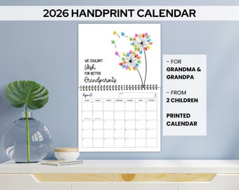 2026 Grandparents Handprint Printed Calendar, 2026 Calendar Keepsake Gift for Grandma Grandpa, Handmade Christmas Gift