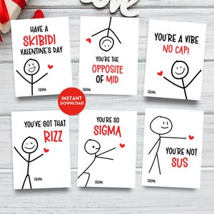 Cartes de la Saint-Valentin en argot génération Z, cartes de Saint-Valentin pour enfants entre préadolescents, Saint-Valentin imprimable drôle pour la classe, Saint-Valentin pour école de garçons, Collège