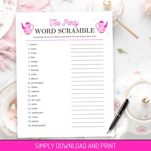 Tea Party Word Scramble, Tea Party Game for Adults, Tea Party ...