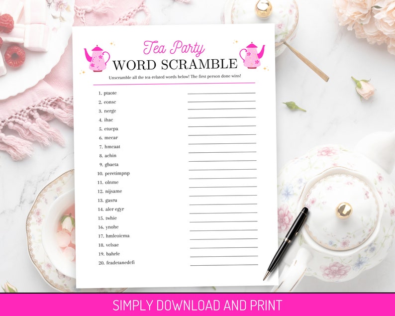 Tea Part Word Tea Party Word Scramble, Tea Party Game for Adults, Tea Party ...