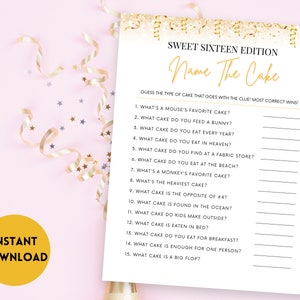 Teenager Birthday Party Game, Name The Cake Game, Sweet 16 Birthday Games,  Sweet Sixteen Birthday Games, Sweet 16 Games