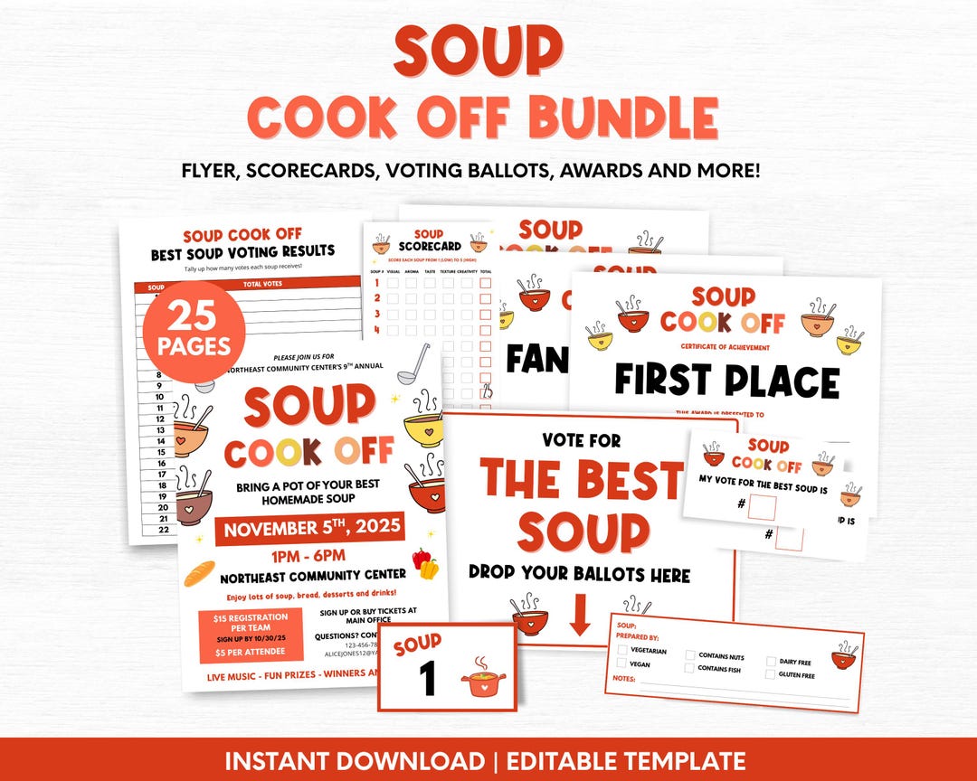 Soup Cook off Contest Bundle, Soup Competition Editable Template Kit ...