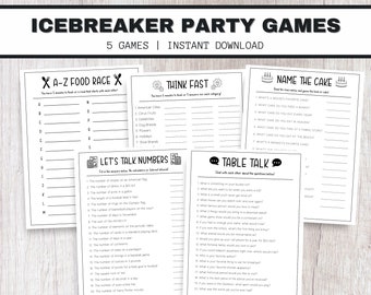 Juegos de inicio de fiesta, juegos para romper el hielo, juegos para adultos imprimibles, juegos para romper el hielo para adultos, juegos de cena, juegos de fiesta para adultos