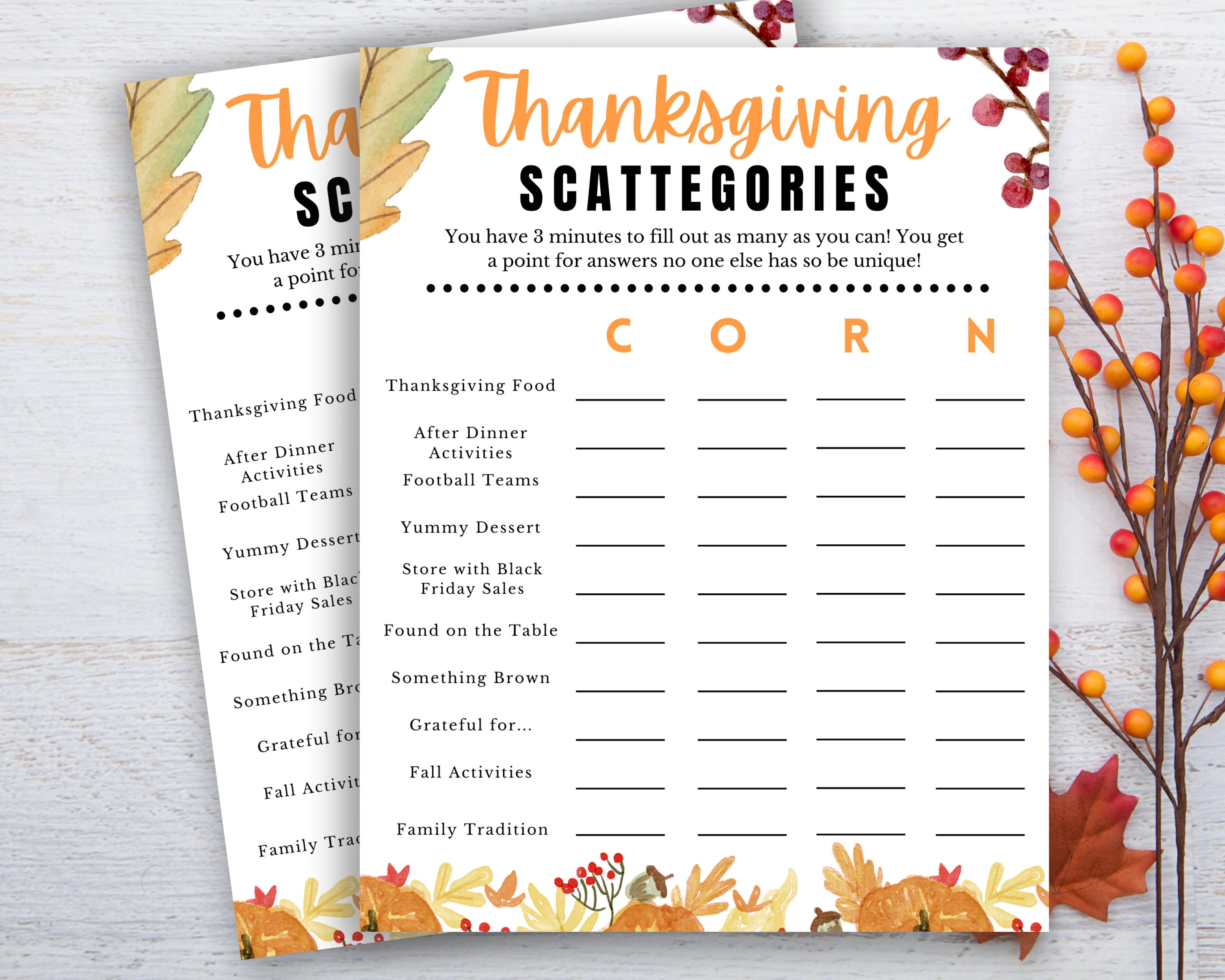Thanksgiving Game Printable Thanksgiving Scattegories | Etsy