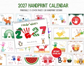 2027 Handprint Calendar Craft, Calendar Keepsake Gift from Kids, Toddlers & Babies, 2027 Calendar Template DIY