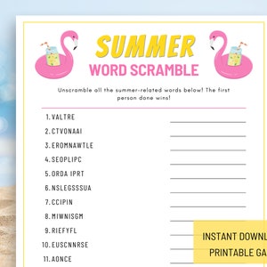Summer Word Scramble, Printable Summer Summer Games, Summer Party Games, Word Scramble, Fun Summer Activities, Work Party Games