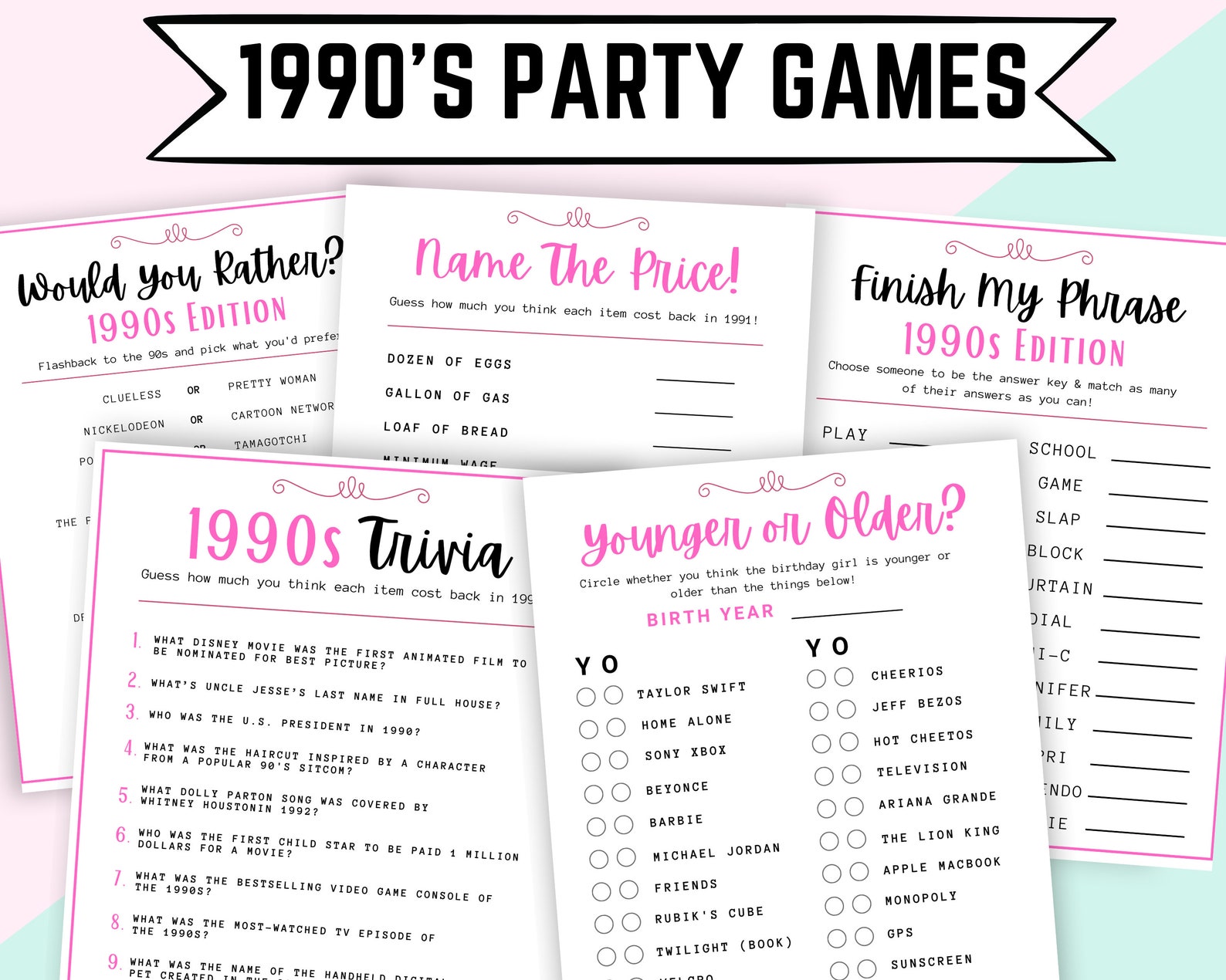 90s-party-games-bundle-90s-birthday-party-games-90s-themed-etsy