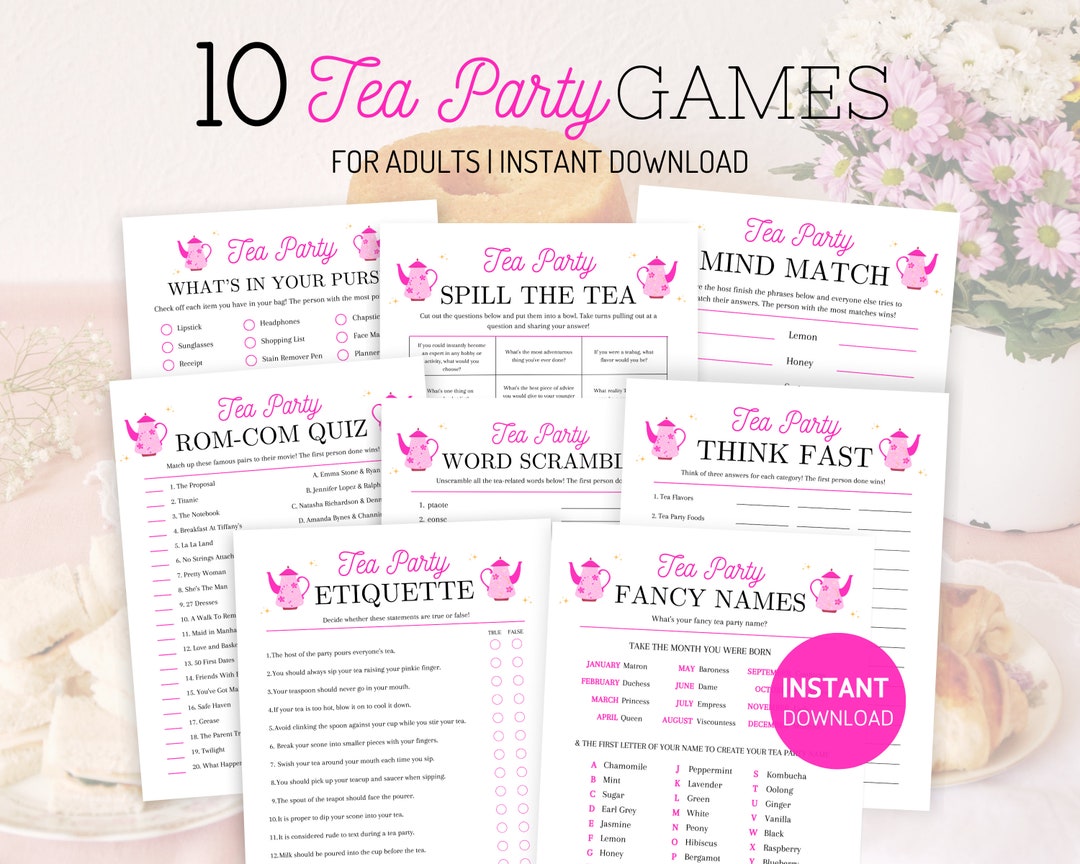 Tea Party Games Bundle, Tea Party Games Printable, Tea Party Games for