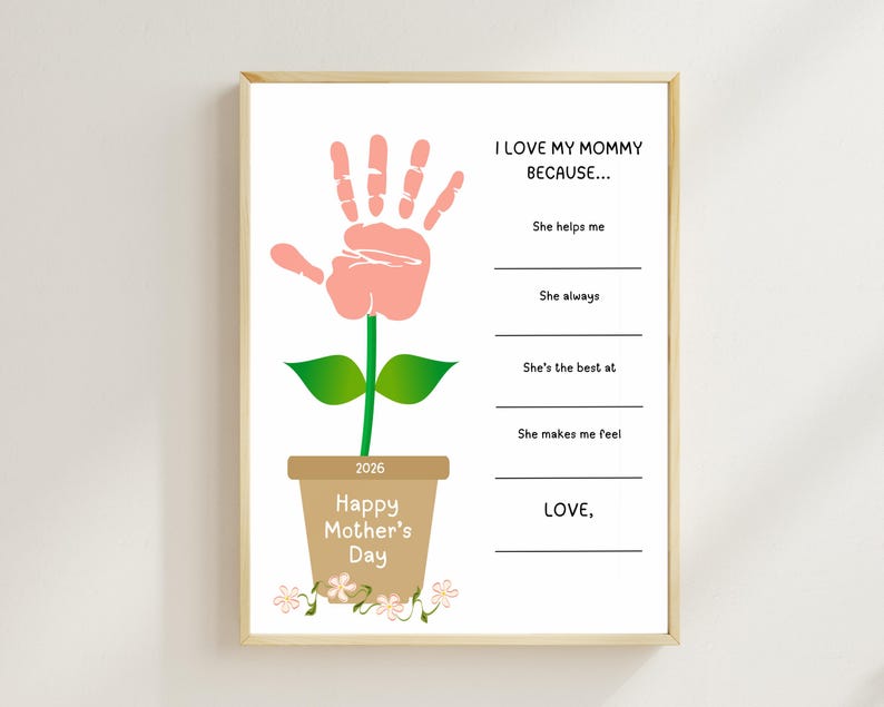 Mother's Day Flower Handprint Craft Printable, Kids Mothers Day ...
