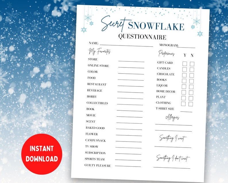 Holiday Gift Exchange Gift Exchange Questionnaire Office Etsy