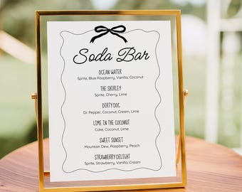Soda Bar Sign, Soda Bar Menu Template, Dirty Soda Bar Sign, Birthday Wedding Baby Bridal Shower Soda Table, Soda Bar Station Recipes