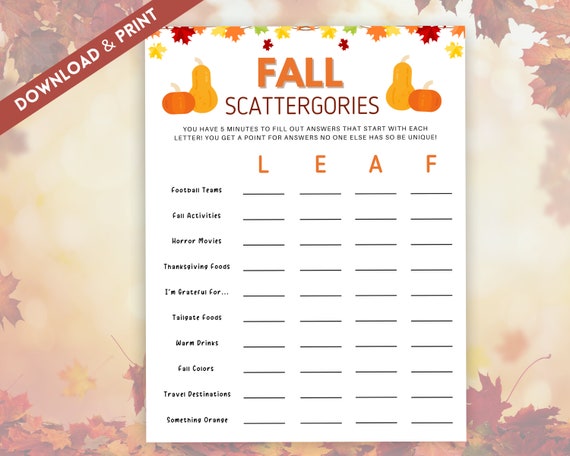 Fall Scattergories Fall Themed Games Fun Games for Kids and Etsy Fall Scattergories Fall Themed Games Fun Games for Kids and Etsy