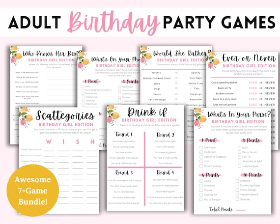 Adult Birthday Party Games Bundle Printable Adult Party 