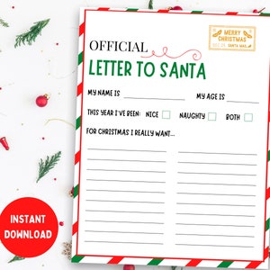 Brief an den Weihnachtsmann druckbar, offizieller Brief an den Weihnachtsmann, Weihnachtswunschliste, Kinderbrief an den Weihnachtsmann, Weihnachtsliste für das Klassenzimmer, Nordpolbrief,