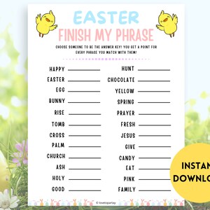 Easter Games for Adults, Easter Games for Kids, Kid Easter Games, Easter Activities, Easter Finish My Phrase, Fun Easter Games