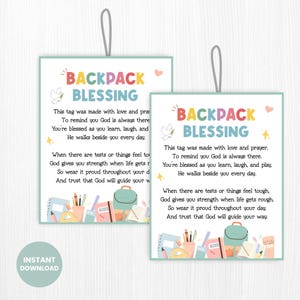Backpack Blessing Tags, Preschool Backpack Tag, Back to School Gift Tag, First Day of School Prayer Tag, New School Year Prayer, Christian