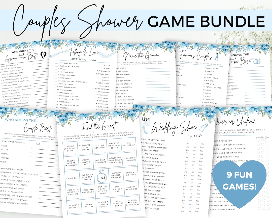 Couples Shower Games Floral, Printable Couples Shower Party Games