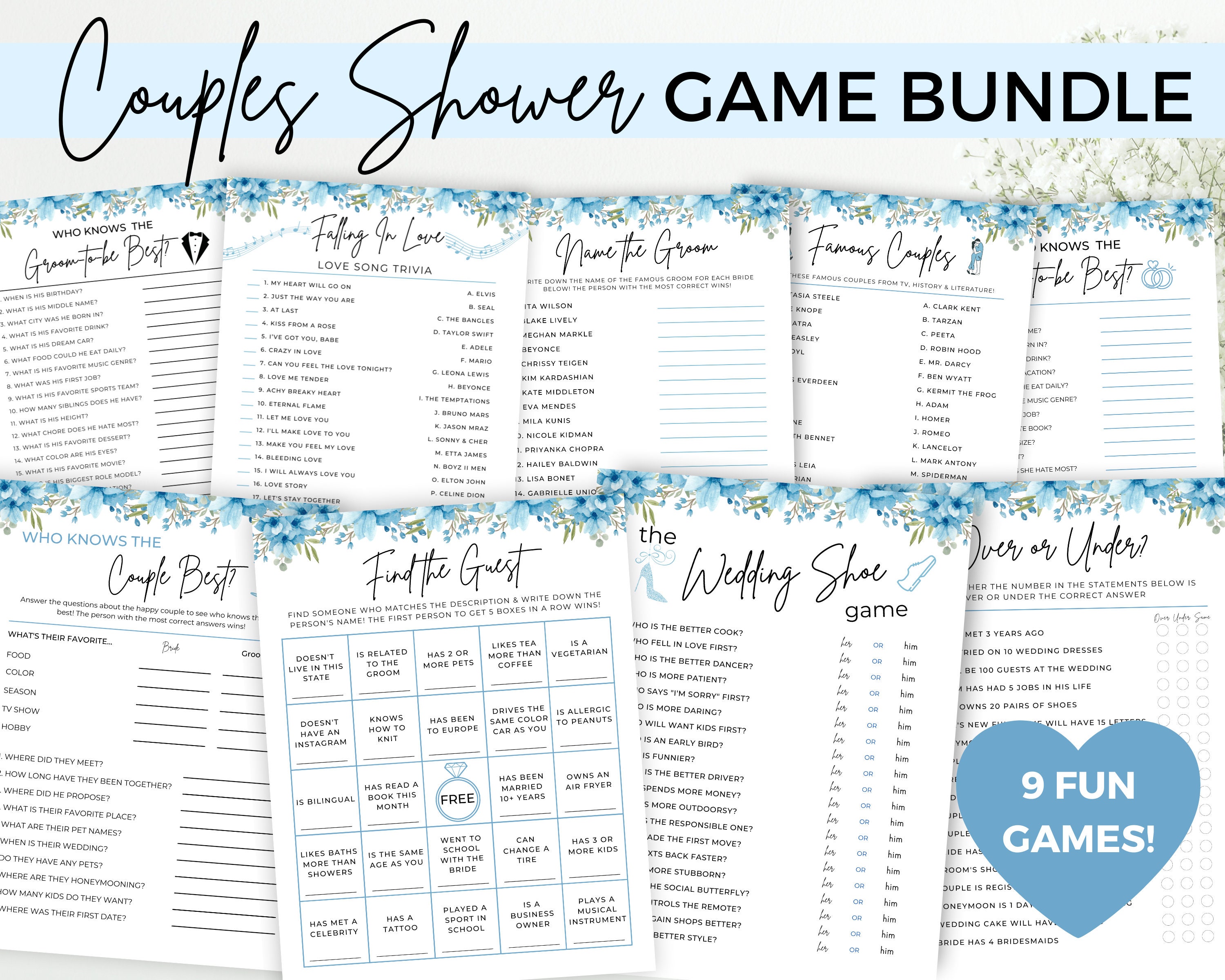 Couples Shower Games Floral Printable Couples Shower Party | Etsy