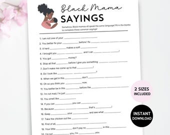 Black Mama Sayings Game, Black Baby Shower Game, Black Mama Sayings Game, Fun Baby Shower Game, Black Baby Shower, Baby Shower Activity