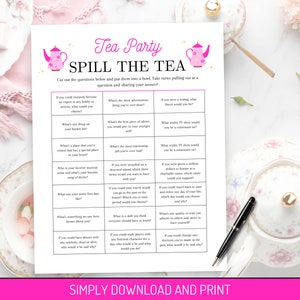 Tea Party Game Printable, Tea Party Icebreaker Game, Fun Tea Party Game ...