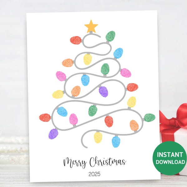 Christmas Fingerprint Art Craft, 2025 Christmas Fingerprint Keepsake, Christmas Lights Craft, Preschool, Kids Baby Toddler, Daycare Activity