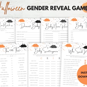Gender Reveal Games Halloween Theme, Gender Reveal Party Games Bundle, Games for Gender Reveal Party, Halloween Baby Shower Games