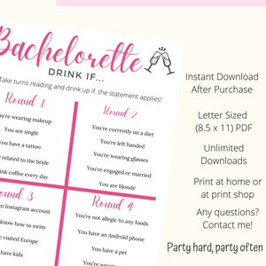Bachelorette Drink If Game Printable Bachelorette Digital - Etsy