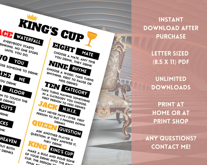 King's Cup Game King's Cup Drinking Game Drinking Etsy