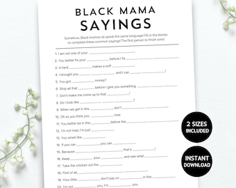 Black Mama Sayings Baby Shower Game, Black Mama Sayings Game, Fun Baby Shower Game, Black Baby Shower, Mother's Day Game
