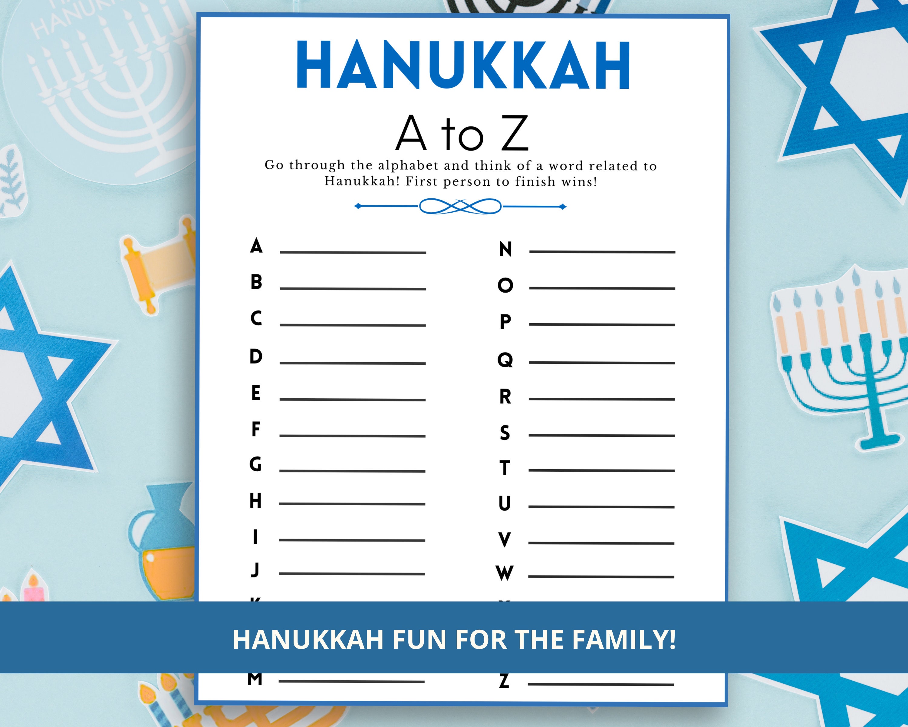 Hanukkah A - Z Game, Hanukkah Party Games, Hanukkah Games