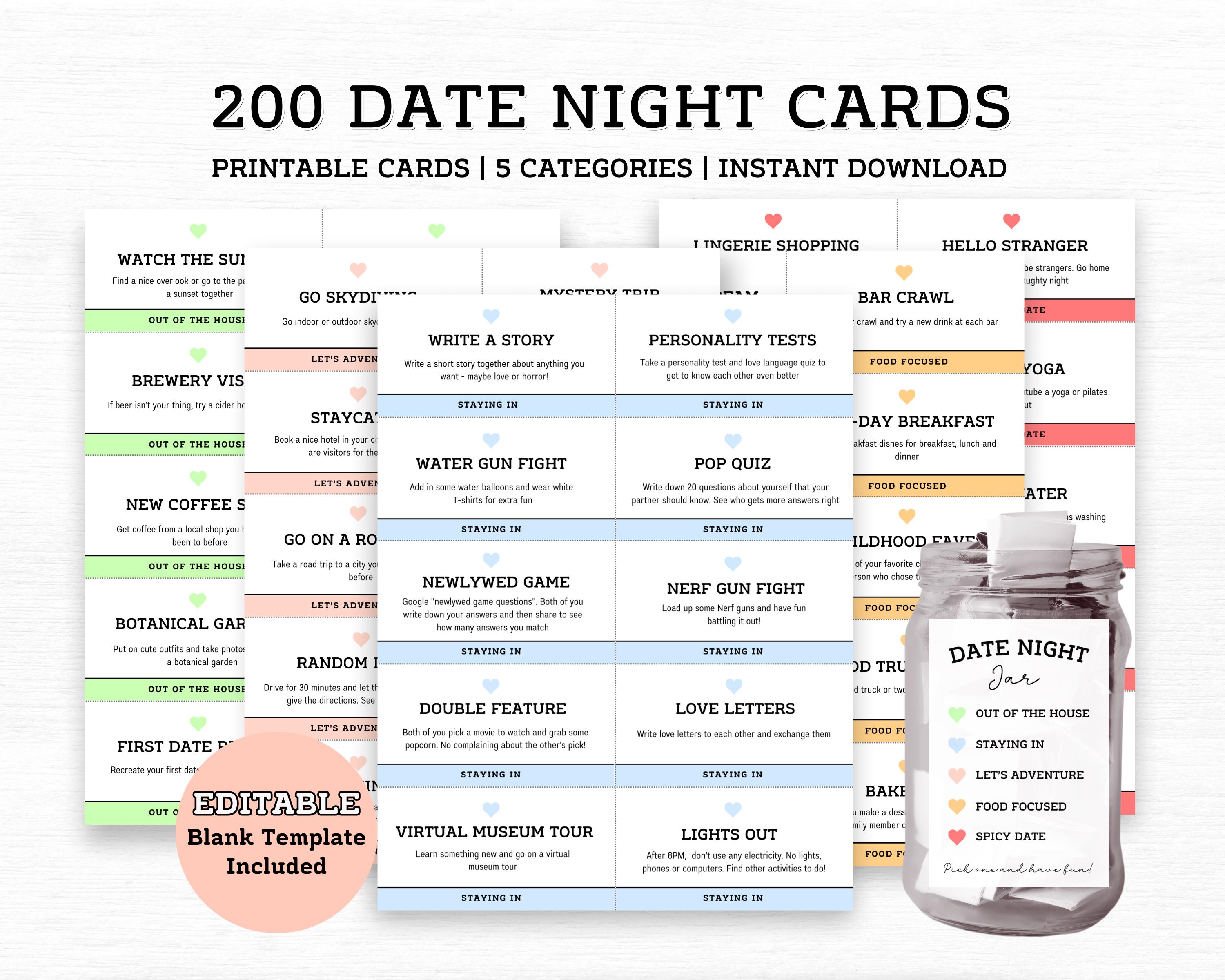 Printable Date Night Cards, Date Night Coupons, Editable Date Night Cards for Couples, Anniversary Gift, Last Minute Wedding Gift