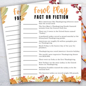 Thanksgiving Trivia Game, Fowl Play Trivia, Thanksgiving Printable Games, Friendsgiving Games